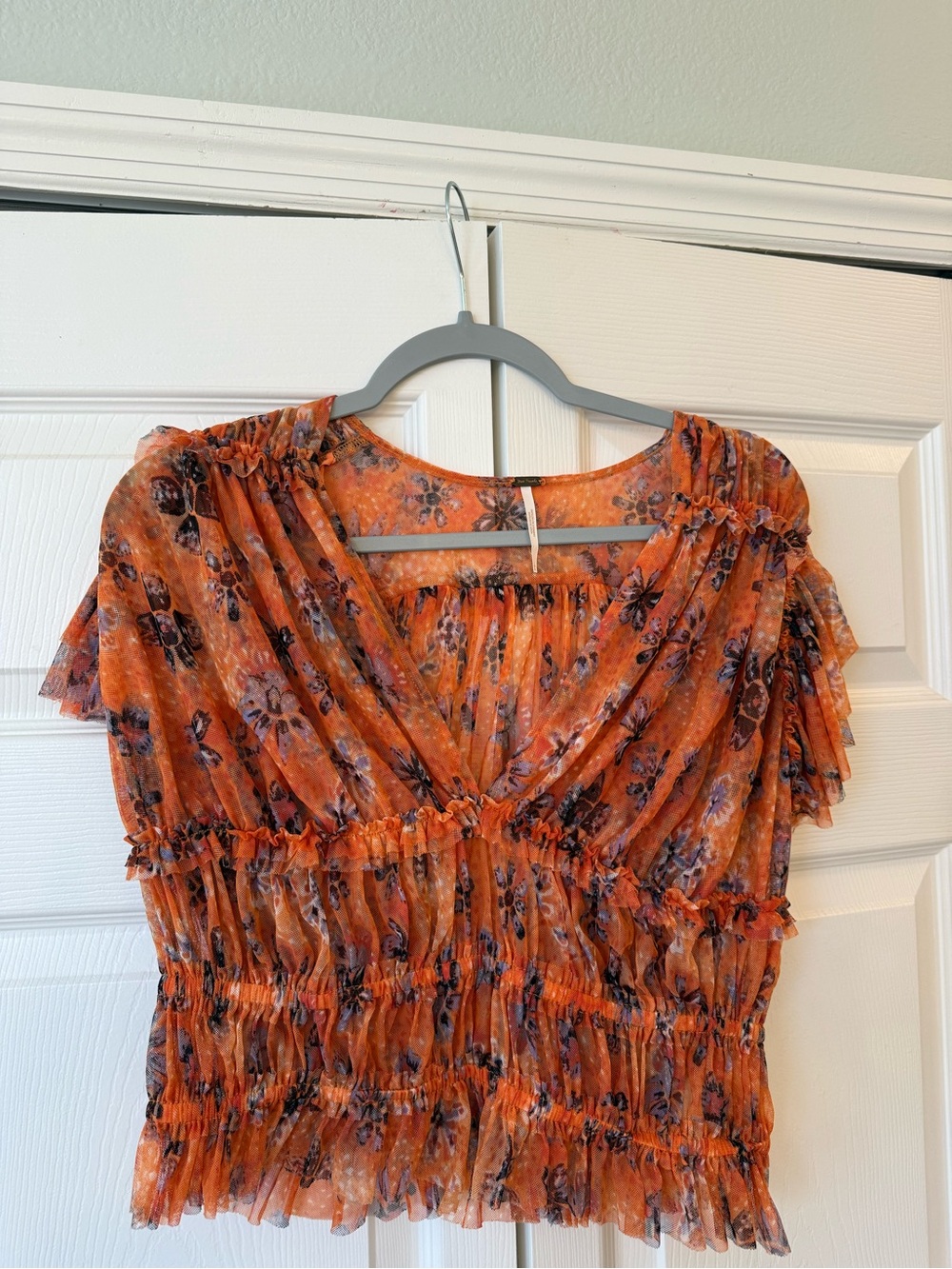 Free People Making Me Smile Orange Floral Crop Top L - Picture 4 of 5